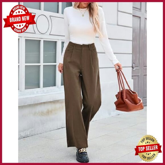 High Waisted Wide Leg Corduroy Pants Women's Vintage Loose Trousers - Picture 5 of 8